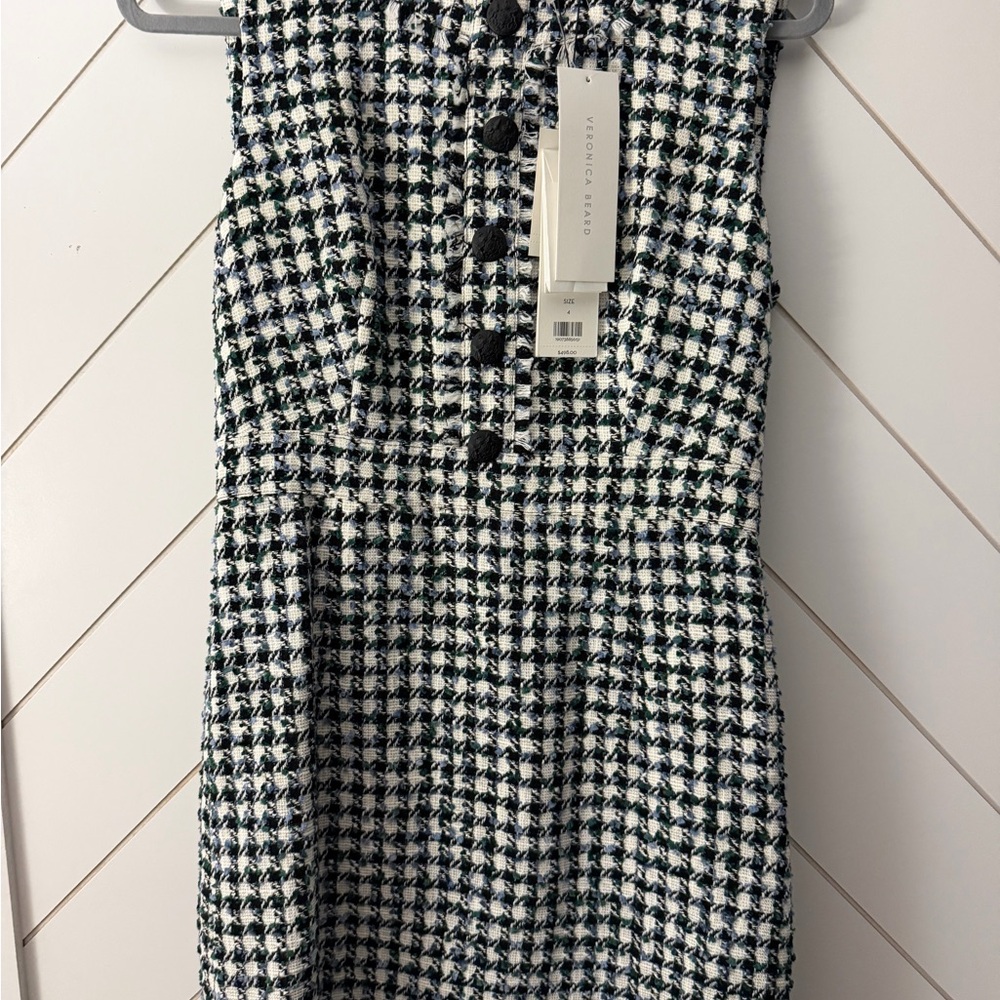 Veronica Beard Julie Dress 4 Houndstooth Tweed Sleeveless Dress - Black & White